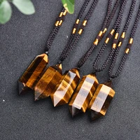 natural tiger eye stone hexagon double point pendant chakra reiki healing crystals amulet necklace