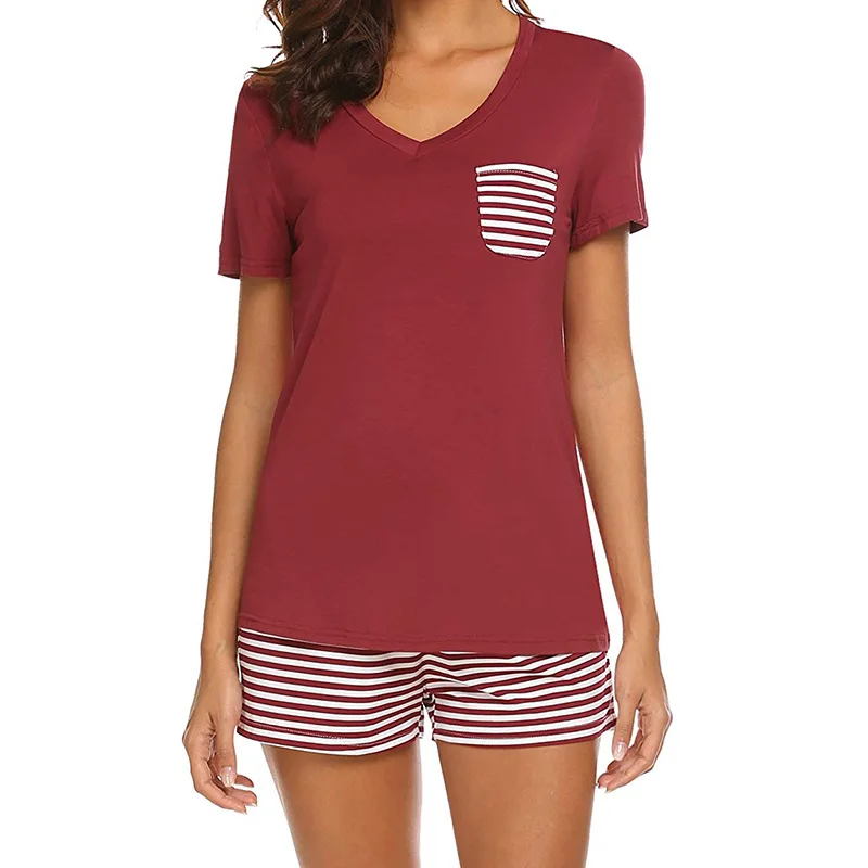 feelycc Womens Pajama Shorts Set Soft Pjs V Neck Sleepwear Nightwear Short Sleeve Shirt and Shorts Pajama Set