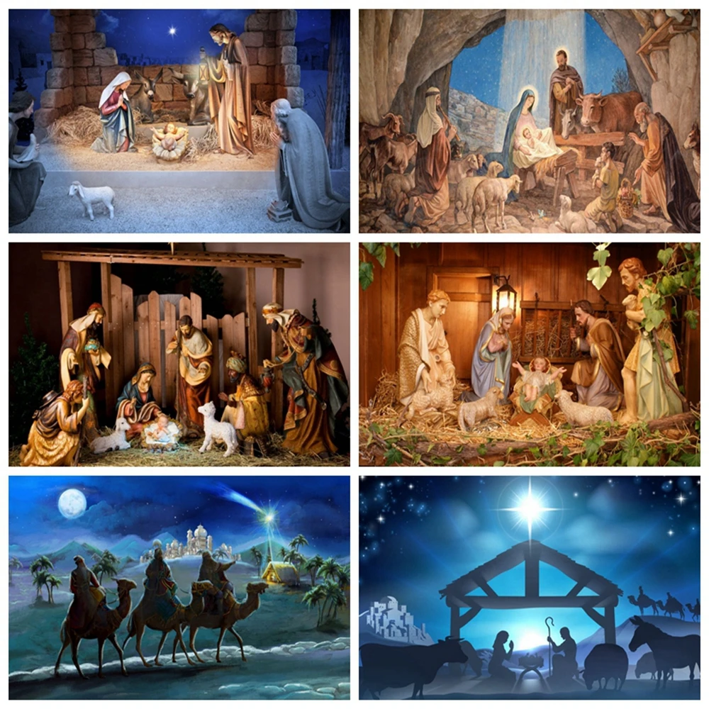

Nativity Decor Backdrop Jesus Christian Scene Cross Christmas Background Photography Baby Photo Studio Shoot Booth Photophone