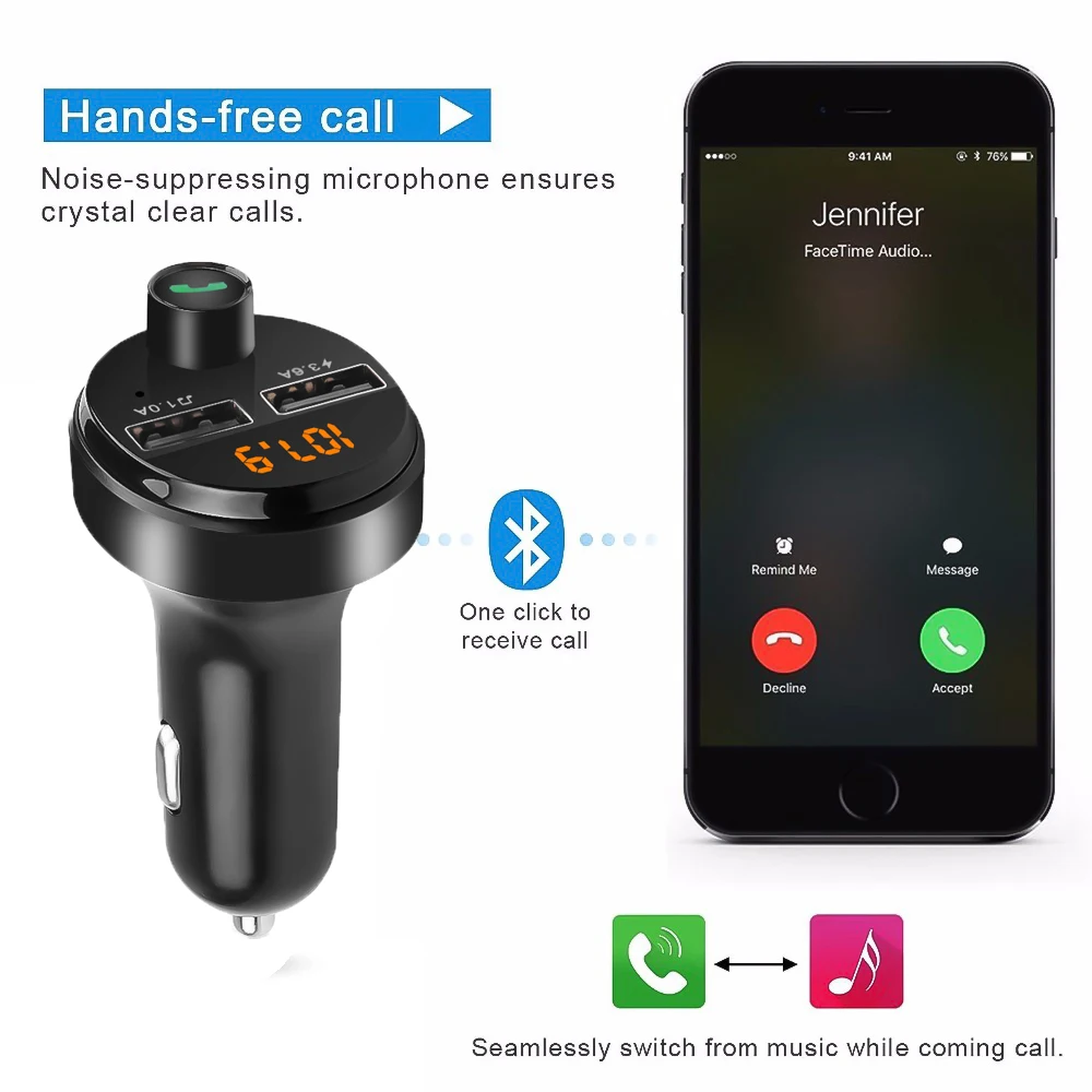 Автомобильный комплект громкой связи TF карта USB AUX Bluetooth FM передатчик модулятор