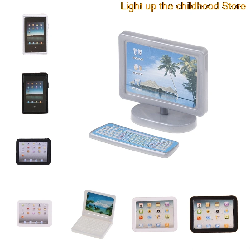 

Миниатюрные аксессуары для кукольного домика, мини-планшет 1:12 с настольным компьютером, игрушка для кукольного домика, украшение, мебель, и...