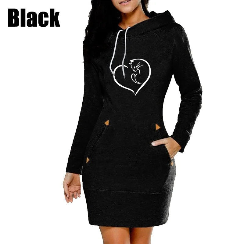 

Hot Long Hoodie Printed Hooded Elegant Sweatshirt Poleron Mujer 2021 Autumn Cord Tunic Hoodies Dress Women Casual Sports Wear