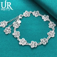 urpretty 925 sterling silver flower chain bracelet for women engagement wedding charm party jewelry