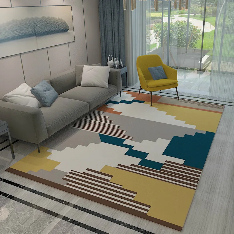 

European Style Simple Household Carpet Geometric Living Room Sofa Bedroom Non-slip Thick Printed Carpet Customization