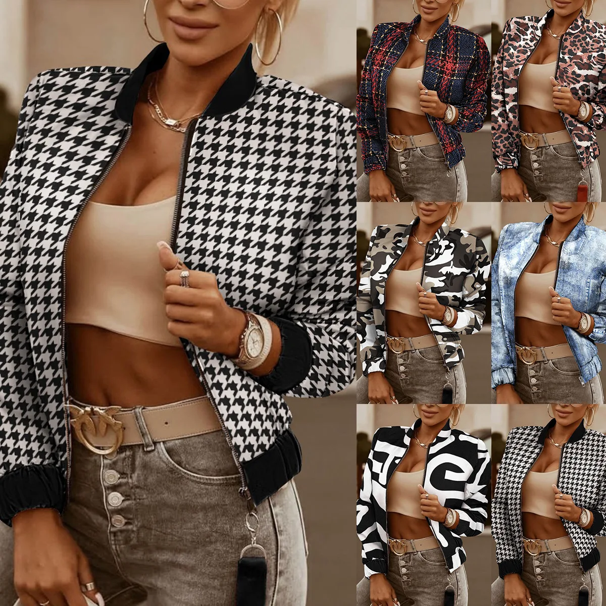 

Ladies Short Jacket Fashion Zipper Decoration Long-Sleeved Cardigan Casual Jacket 2021 Autumn and Winter New