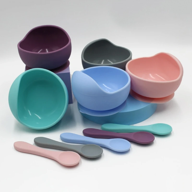 

4 Pcs Baby Silicone Bibs Sucker Bowl Spoon Straw Cup Set Training Feeding Food Utensil Dishes Tableware Kit for Newborn