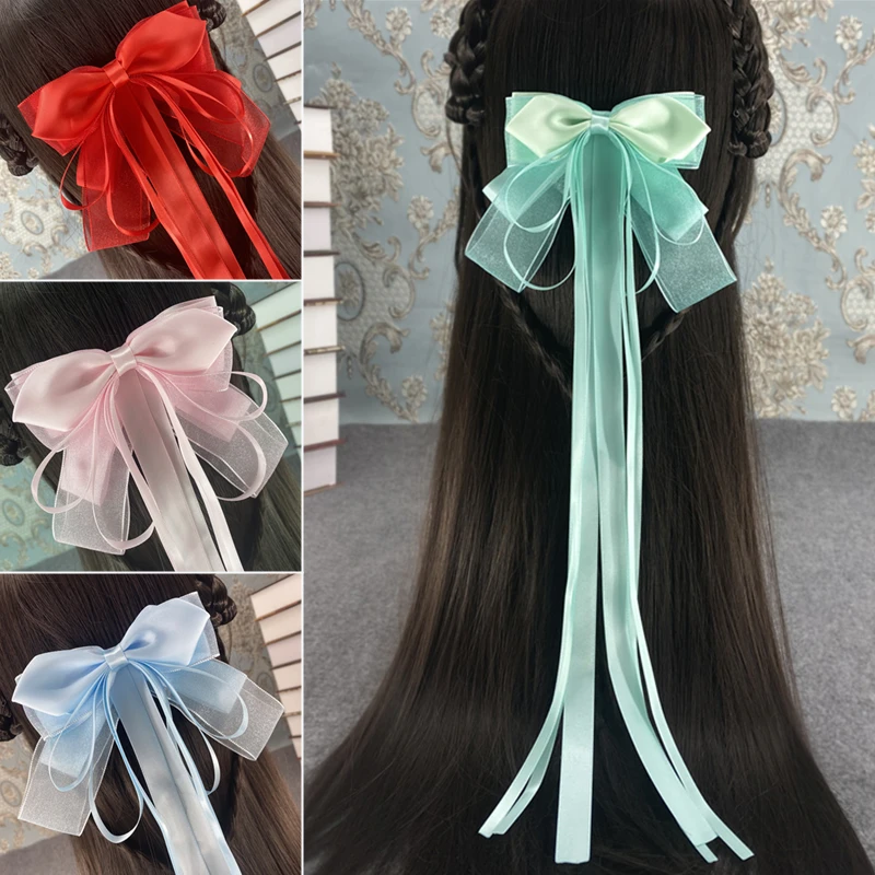 

Super Fairy's Headdress Bow Long Ribbon Hairpin Chinese Hanfu Elements Perform Cosplay Ancient Customs Hair Clip Hair Ornaments
