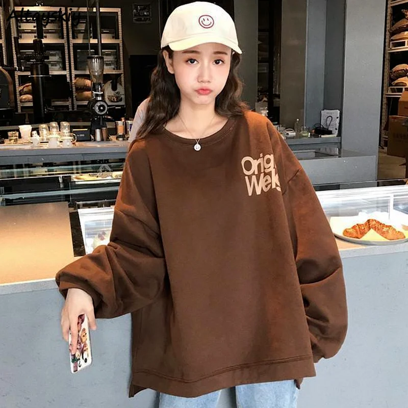 

Women No Hat Hoodies O-Neck Long Sleeve Print Harajuku Lazy Student Korean Version Fashion Casual Spring Autumn All-match Chic