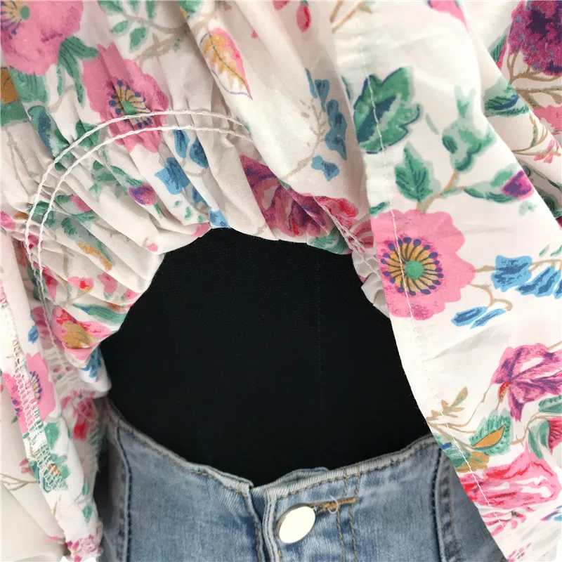 

YOCALOR Sexy Blusas Mujer De Moda 2020 Print Floral Ruffles Puff Sleeve Blouse Women Vintage Korean Fashion Shirt Tops