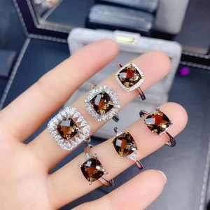 100% Natural and Real Smoky Quartz Ring 925 sterling silver Wholesales Fine jewelry Natural Smoky Quartz Ring