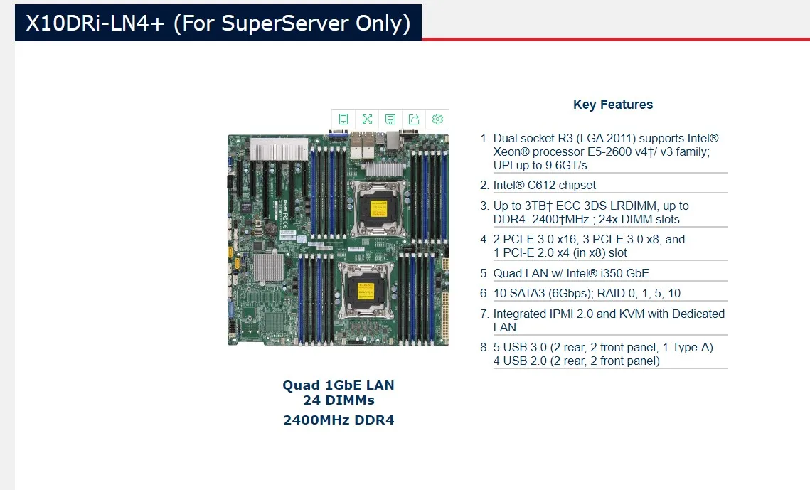 X10DRi-LN4+ 4mb 10 SATA3 dual-channel server motherboards 24DIMM
