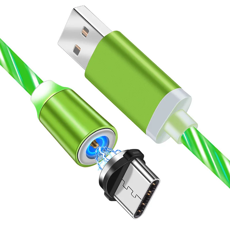 Магнитный светодиодный кабель для быстрой зарядки, магнитный кабель Micro usb type-C, светодиодный шнур USB C, зарядное устройство для iPhone 7 8X11 samsung S9 - Цвет: green for Type C
