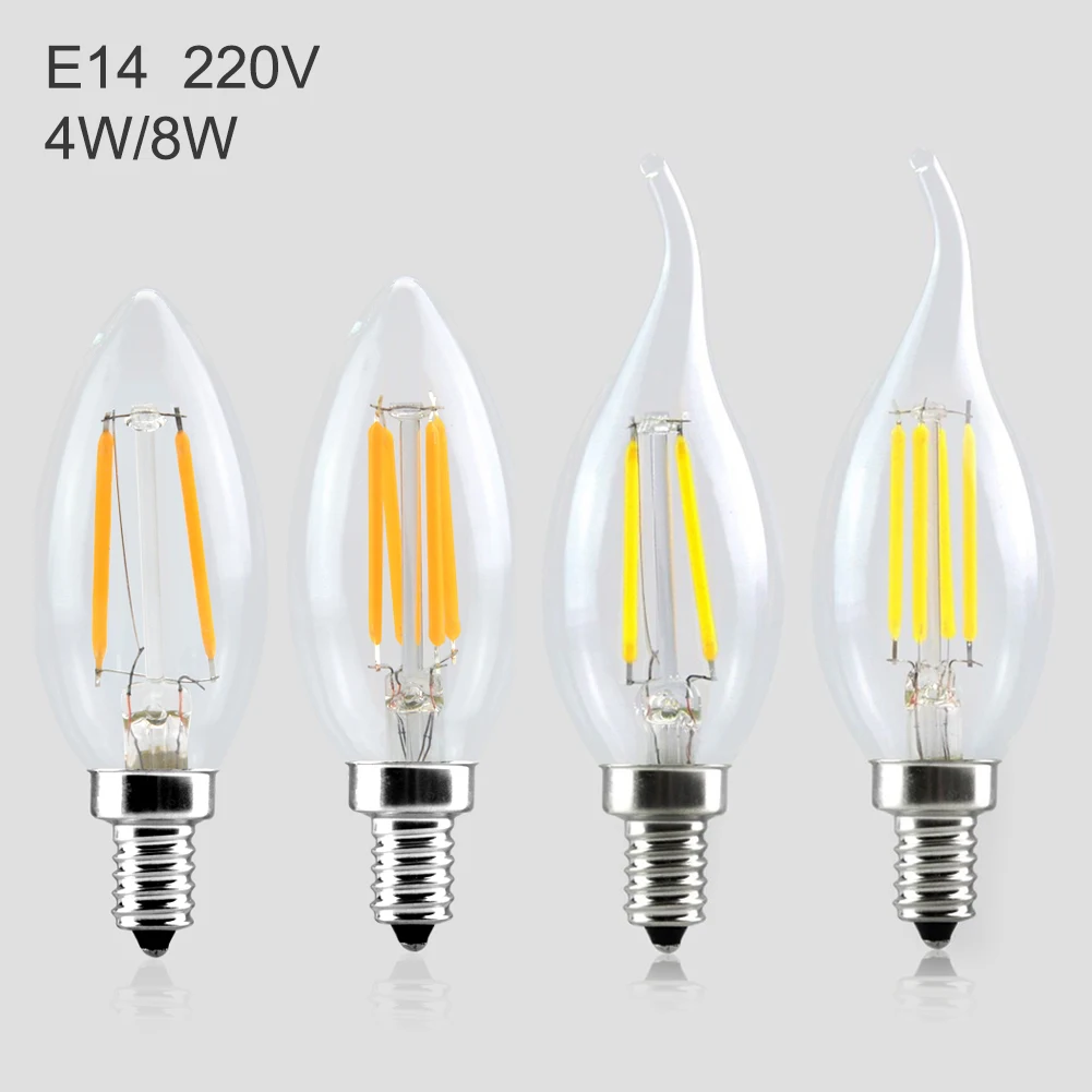 

TSLEEN E14 4W 8W Vintage LED Filament Light C35 220V Edison LED Bulb Candle Flame Luminaria Led Retro Light Lamp Home Decoration