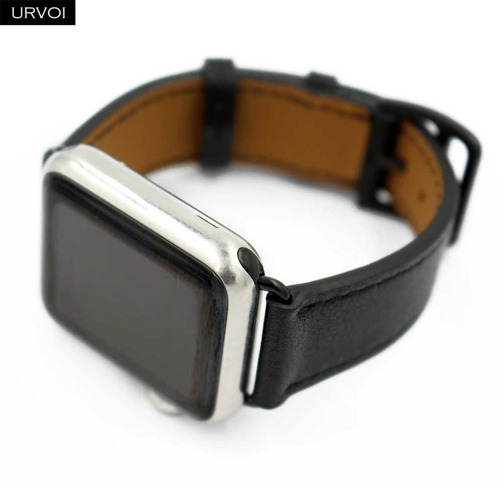 URVOI одиночный Тур группа для apple watch серии 5 4 3 2 1 Swift кожаный ремешок для iWatch Наручные Классические ручной работы noir 40 44 мм