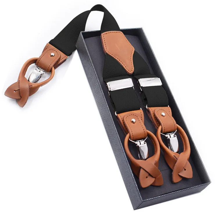 

Brown Leather Suspenders Man's Braces 3 Clips Suspensorio Trousers Strap Tirante Father/Husband's Gift 3.5*125cm Present for Dad