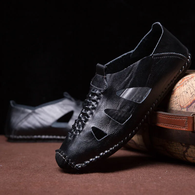 

Летние мужские сандалии из натуральной кожи; Дышащая модная повседневная обувь; Мужские сандалии; Пляжная обувь; Мужские шлепанцы с мягкой ...