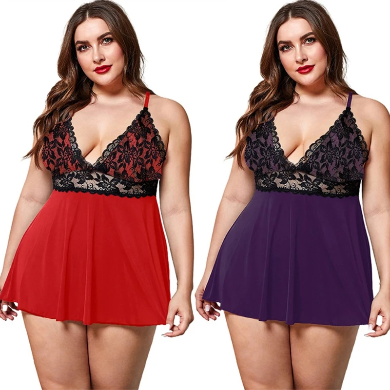 

Women Plus Size Pajamas Lingerie Decorative Pattern Lace Nightgown Sexy Sleepwear Trim Lingerie