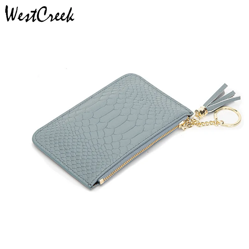 

WESTCREEK Brand Lady Small Thin Tassel Wallets Serpentine Genuine Leather Coin Purse for Women with Key Ring
