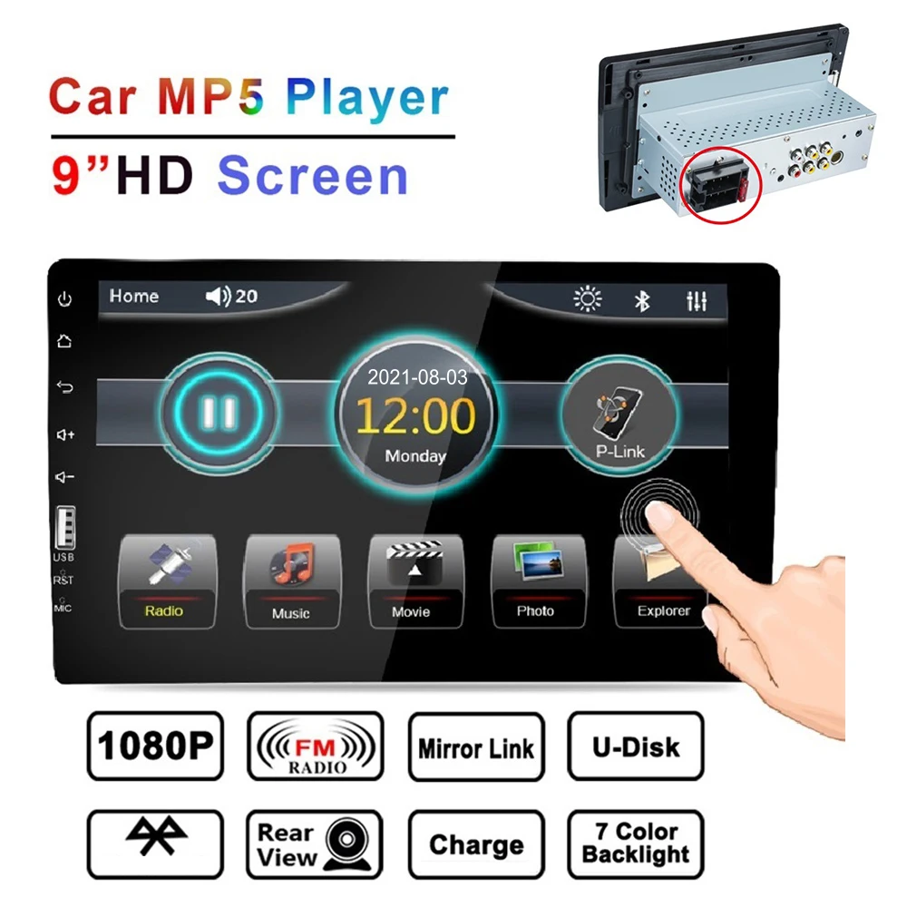 

9 Inch 1DIN Car MP5 Player with Power Cable HD1080P USB AUX Video Touch Screen Stereo Universal Bluetooth-Compatible FM Radio