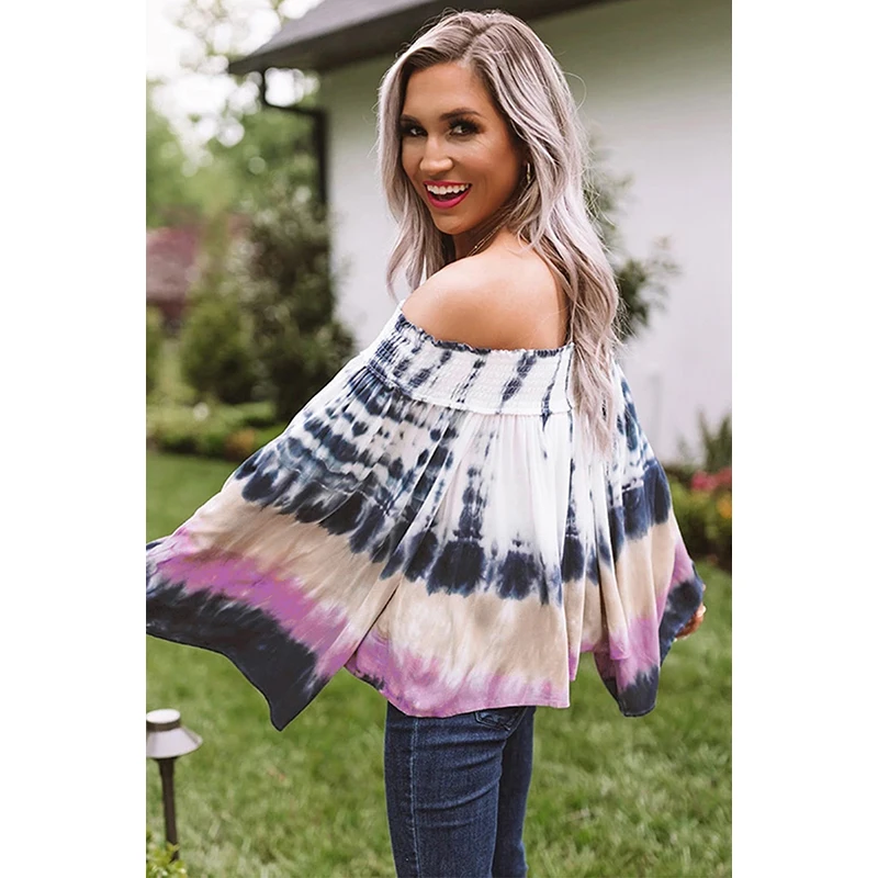 

2020 Sexy Tie Dye Love Triangle Off Shoulder Tie Top Plus Size Long Sleeve Oversized Tshirts Vetement Femme Mulher Camisetas 2XL