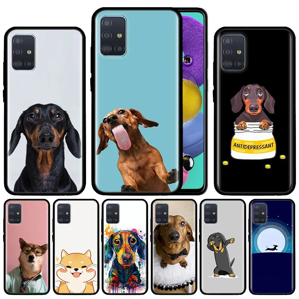Чехол с таксой и Мопсом для Samsung Galaxy A51 A71 A01 A81 A91 A50 A70 A70s M31 черный силиконовый чехол