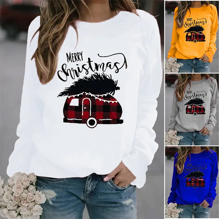

Повседневный женский свитер, Модный милый Рождественский Свободный пуловер с длинным рукавом и круглым вырезом, Универсальная Женская рож...