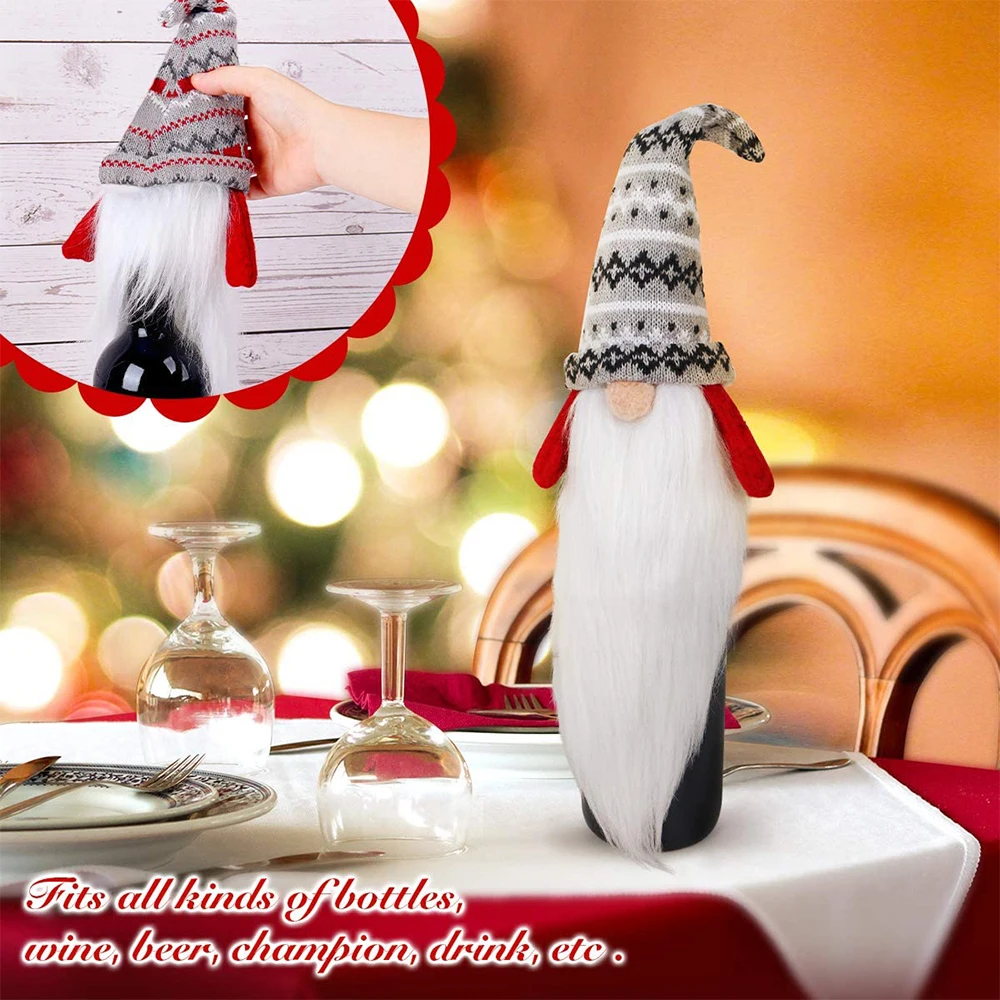 

2021 New Year Latest Gnome Faceless Wine Bottle Cover Noel Christmas Decorations for Home Navidad 2021 Gift Dinner Table Decor