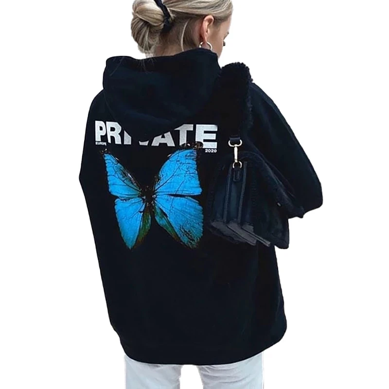 

2021 Fashion Autumn Women Hoodie Explosion Private Butterfly Sweatshirt Hoodies Printed Long-Sleeved Black Women Sweatshirt Top