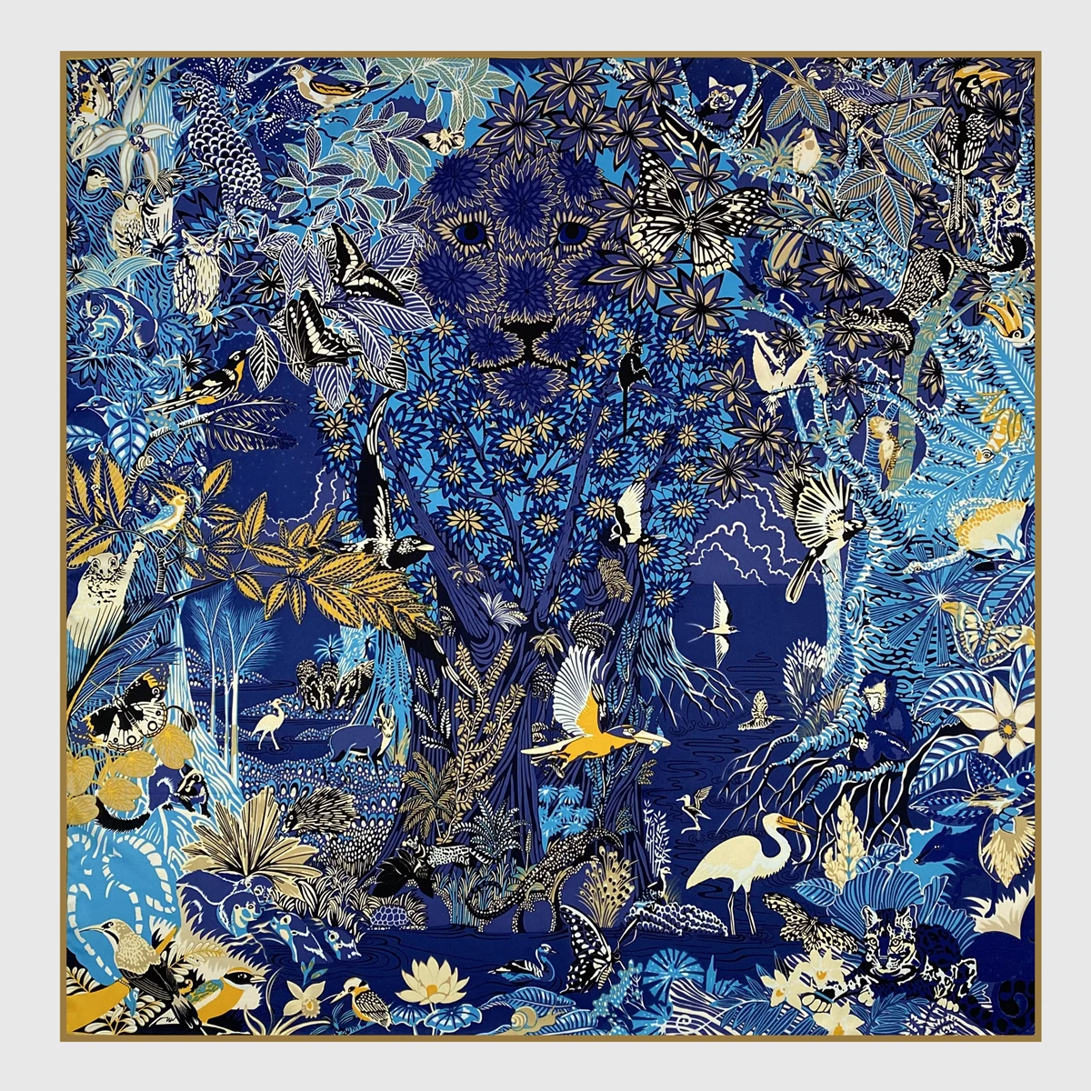 90 cm Dschungel Löwe 100% Twill Seide Quadrat Schal Frauen Schal Marke Hijab Schal Design Bandana Hand Gerollt Saum foulard Kopf Schals – Detail 11