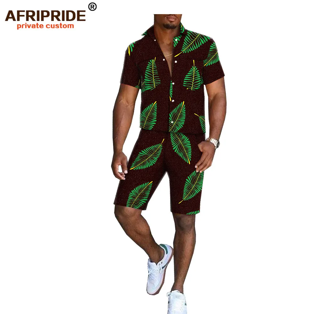 Африканский принт, летние шорты, набор для мужчин, AFRIPRIDE, короткий рукав, однобортный Топ+ шорты до колен, повседневный комплект A1816006 - Цвет: 319X