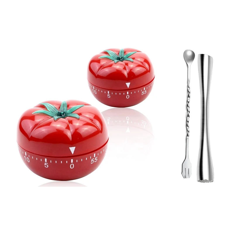 

Kitchen Timer Baking Alarm Clock,Tomato Reminder Mechanical Countdown Timer with Muddler for Cocktails