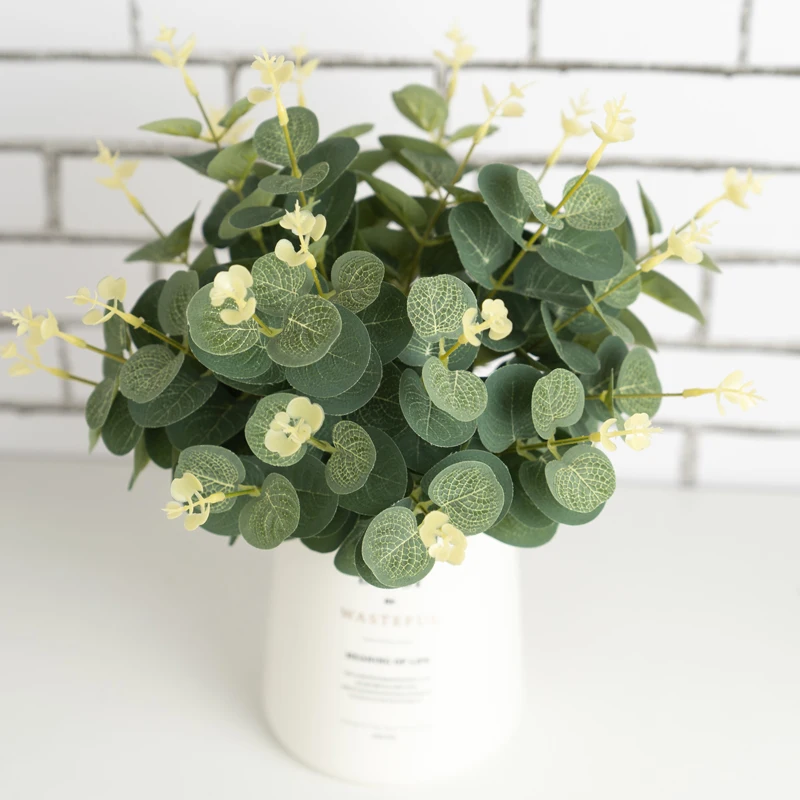 

10pcs Eucalyptus Artificial Silk Leaves Fake Plants for Wedding Wall Home Decoration Material Greenery Green Plant Leaf Decor