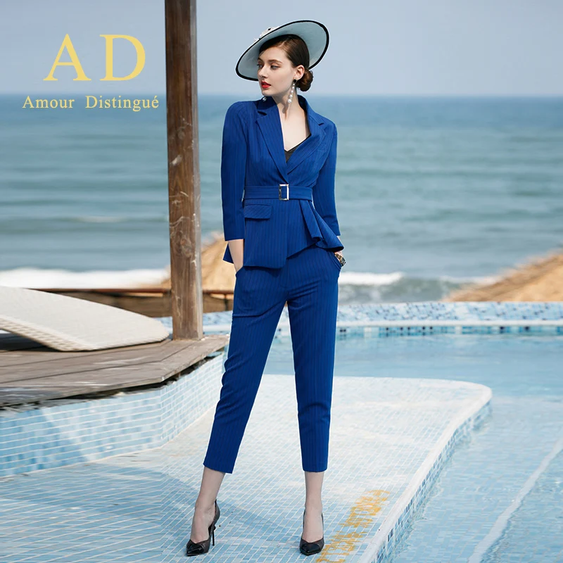 Женский офисный костюм s деловой для женщин размера плюс блейзер в синюю полоску