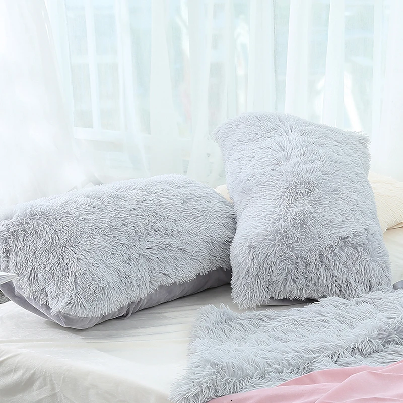 Теплая элегантная уютная плюшевая наволочка супермягкая длинная из