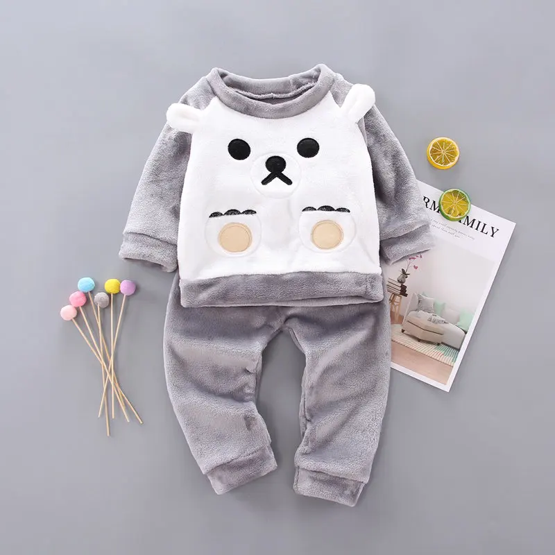 Детский пижамный комплект из фланели и флиса теплая Пижама для мальчиков девочек