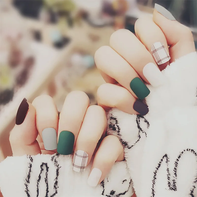 style2 Летние простые накладные ногти синего цвета для девочек, модные накладные ногти в американском стиле, короткие накладные ногти DIY, полностью покрывающие ногти с клеем - Цвет: style2