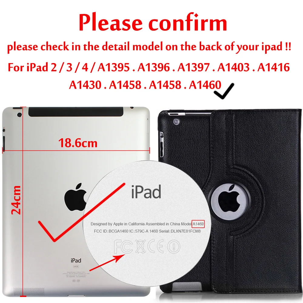 Black Для iPad2/iPad3/iPad4 из искусственной кожи вращающийся на 360 умный чехол-подставка для iPad 2/iPad 3/iPad 4 чехол для планшета Funda - Цвет: Black