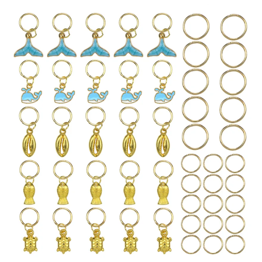 50 штук пакет Золото океан животное Дельфин кольцо для волос коса дреды из бисера