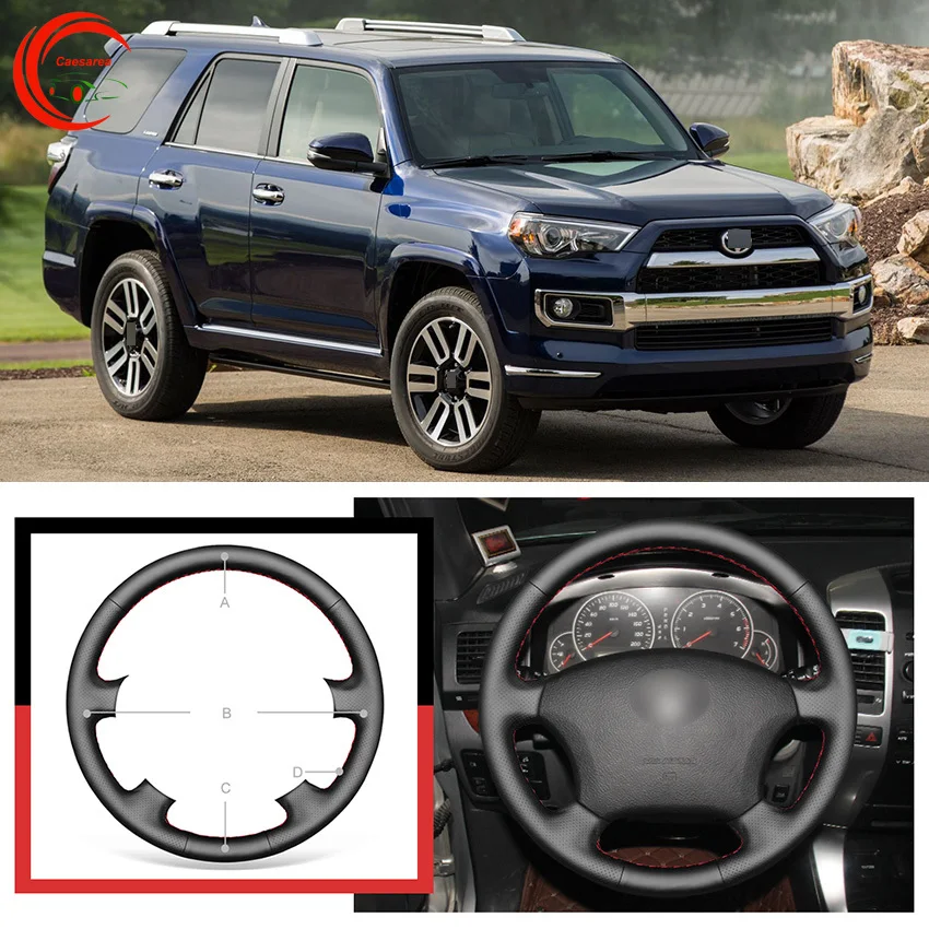 

Для Toyota 4runner черный кожаный чехол рулевого колеса автомобиля DIY рука сшитый на заказ