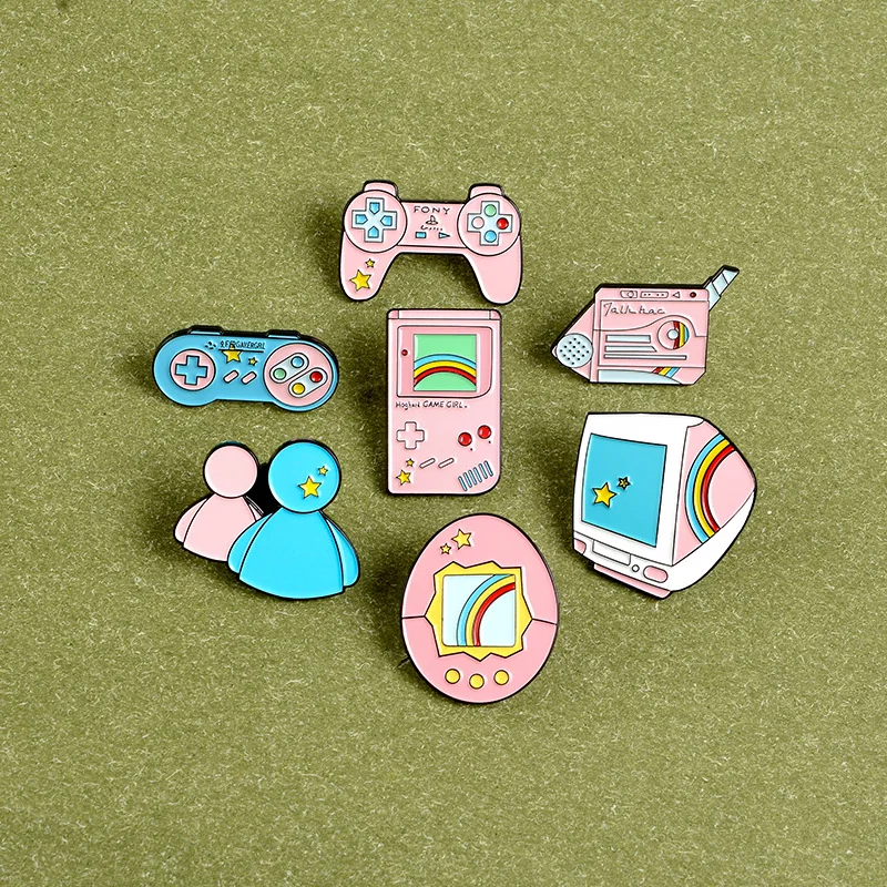 FIMAODZ Cartoon Game Console Brooch Creative Pink Cute Gamepad TV Makeup Mirror Enamel Pins Jewelry For Men Girls Party Gift | Украшения и