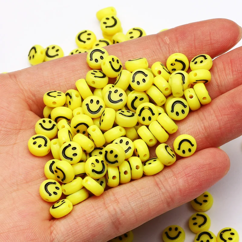 Красочные акриловые бусины со смайликом 7 мм круглые с отверстием для