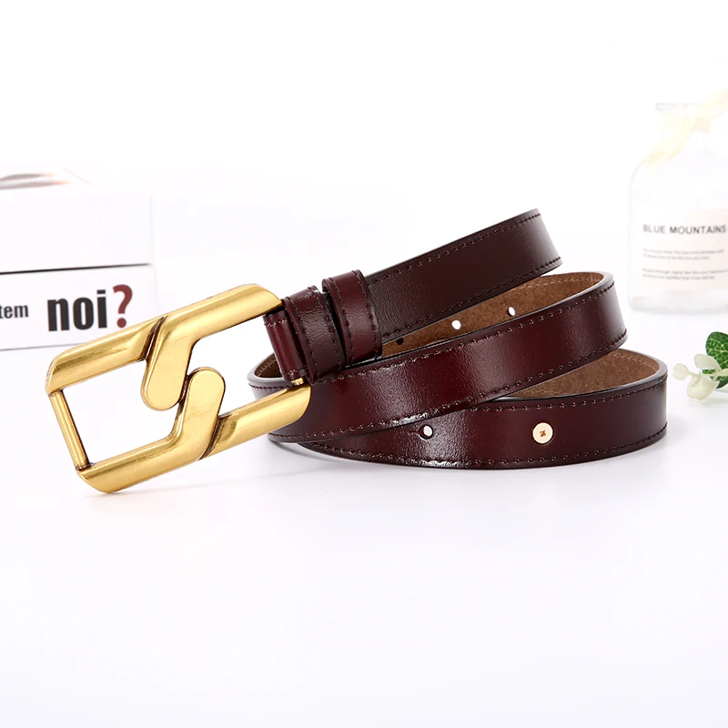 

Fahion Women Belt Genuine Leather Waistband Jeans Luxury High Quality Female Belt Metal Geometric Belt Buckle Ladies Belt Girl