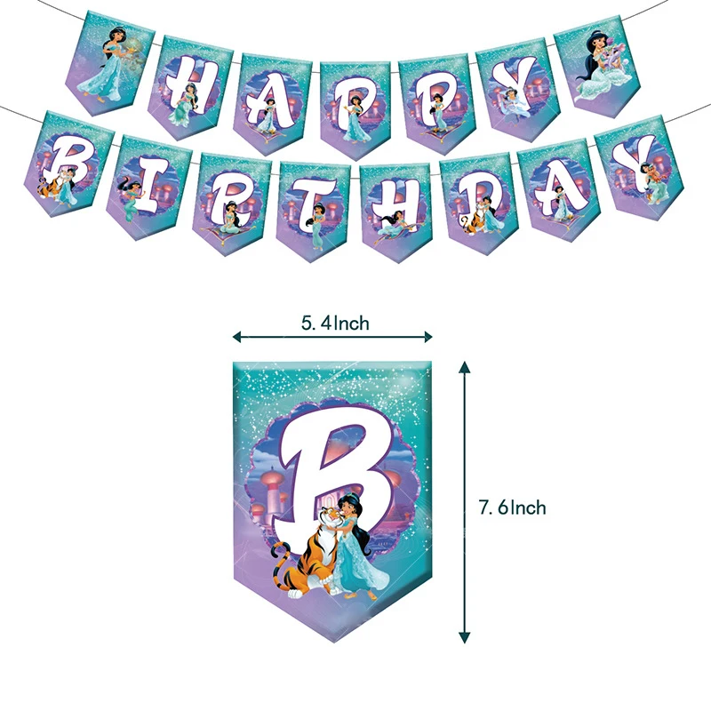 60pcs/Set Princess Jasmine Theme Supplies Latex Balloon Birthday Flags Cake Toppers Girl's Party Decoration Kids Toys Suit | Дом и сад