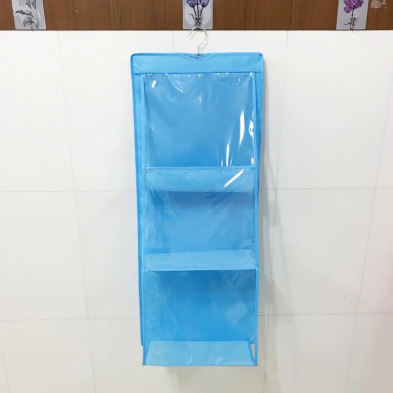 style 1 blue Двухсторонняя прозрачная Складная подвесная сумка с 6 карманами, органайзер для хранения одежды, шкаф для одежды, вешалка для хранения - Цвет: style 1 blue