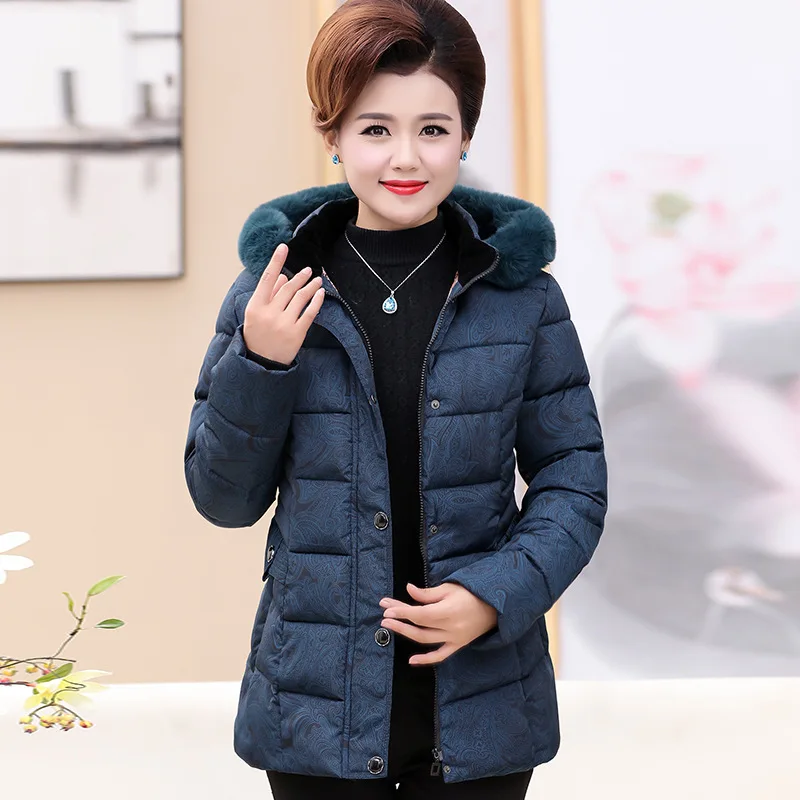 Middle-aged and Elderly Women's Jackets Cotton Coat 2020 Winter Jacket Coats Printed Parkas Grandma Outfit 4XL | Женская одежда