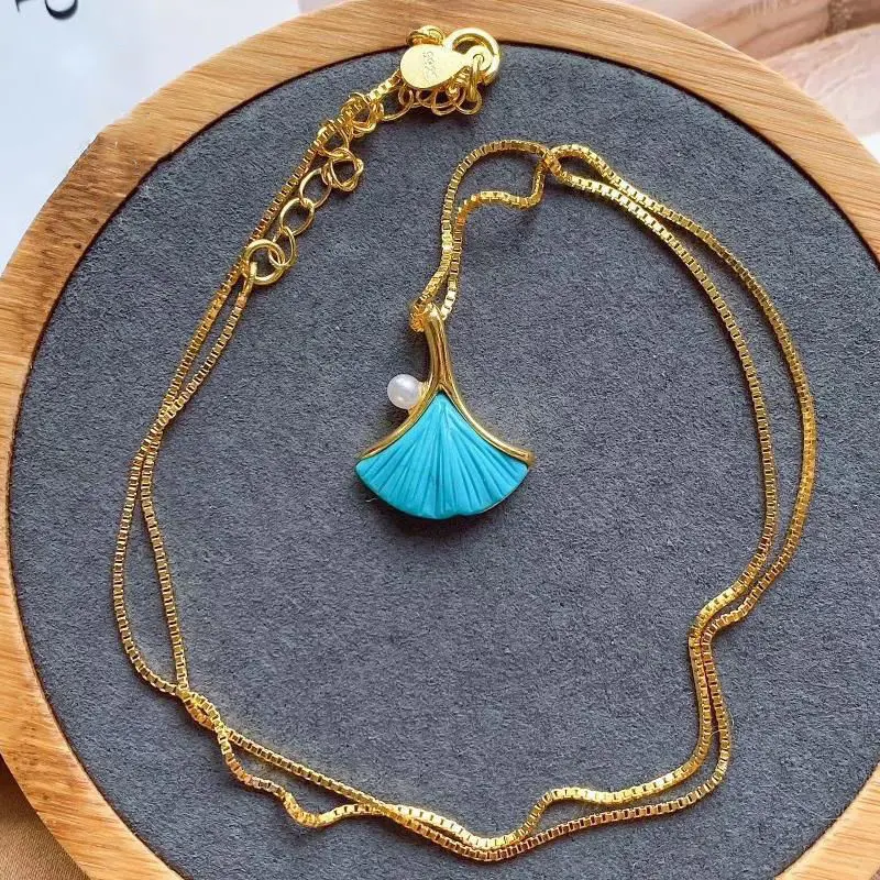 

Designer original new natural turquoise necklace pendant fashion simple and popular ladies silver jewelry