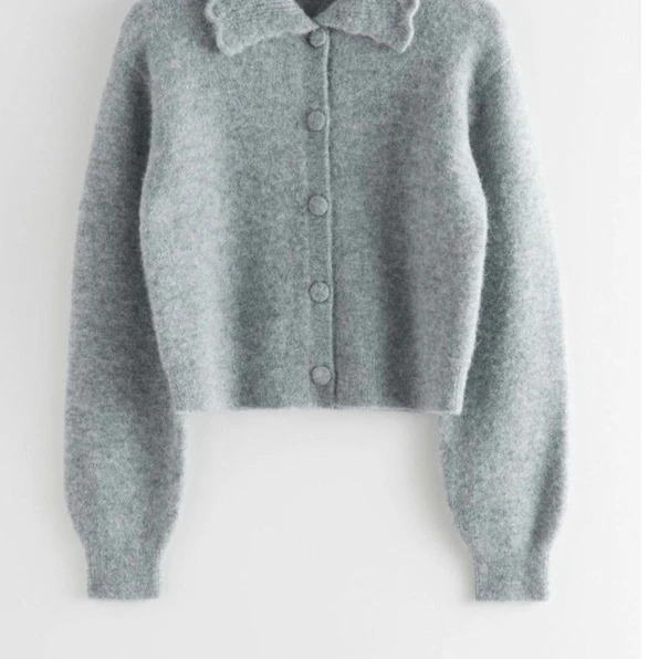 

Girly Retro Doll Collar Wool Cardigan Sweater Cream Wavy Lapel Top Knitwear Sweater