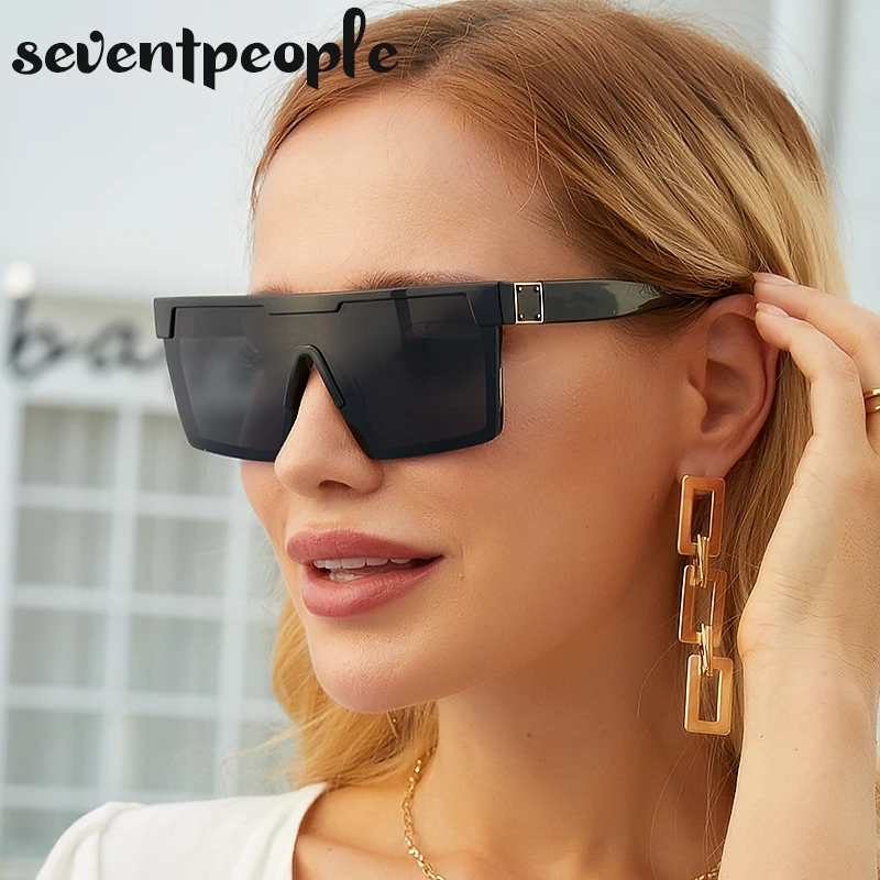 

One Piece Sunglasses Mens 2021 Fashion Square Sun Glasses Female Luxury Brand Designer Flat Top Shades Очки Солнечные Женские