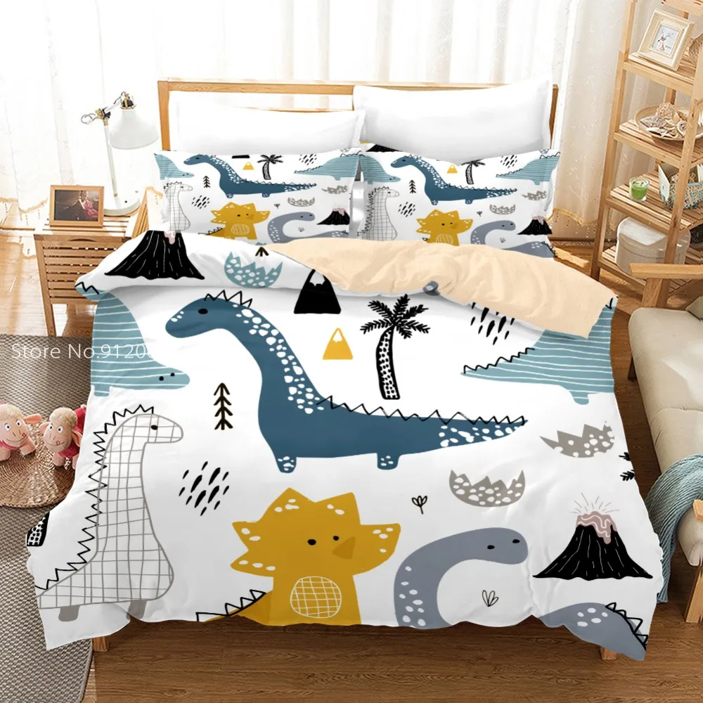 Jurassic Dinosaur Pattern Bedding Set Cartoon Duvet Cover For Kids Boy Girl Gift Bedcloth US/EU/AU Size Home Decoration 2/3 Pcs
