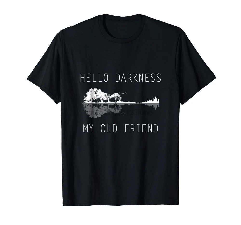 Черная футболка с надписью Hello Darkness My Old Friend Guitar Lake Shadow S-5xl футболки короткими